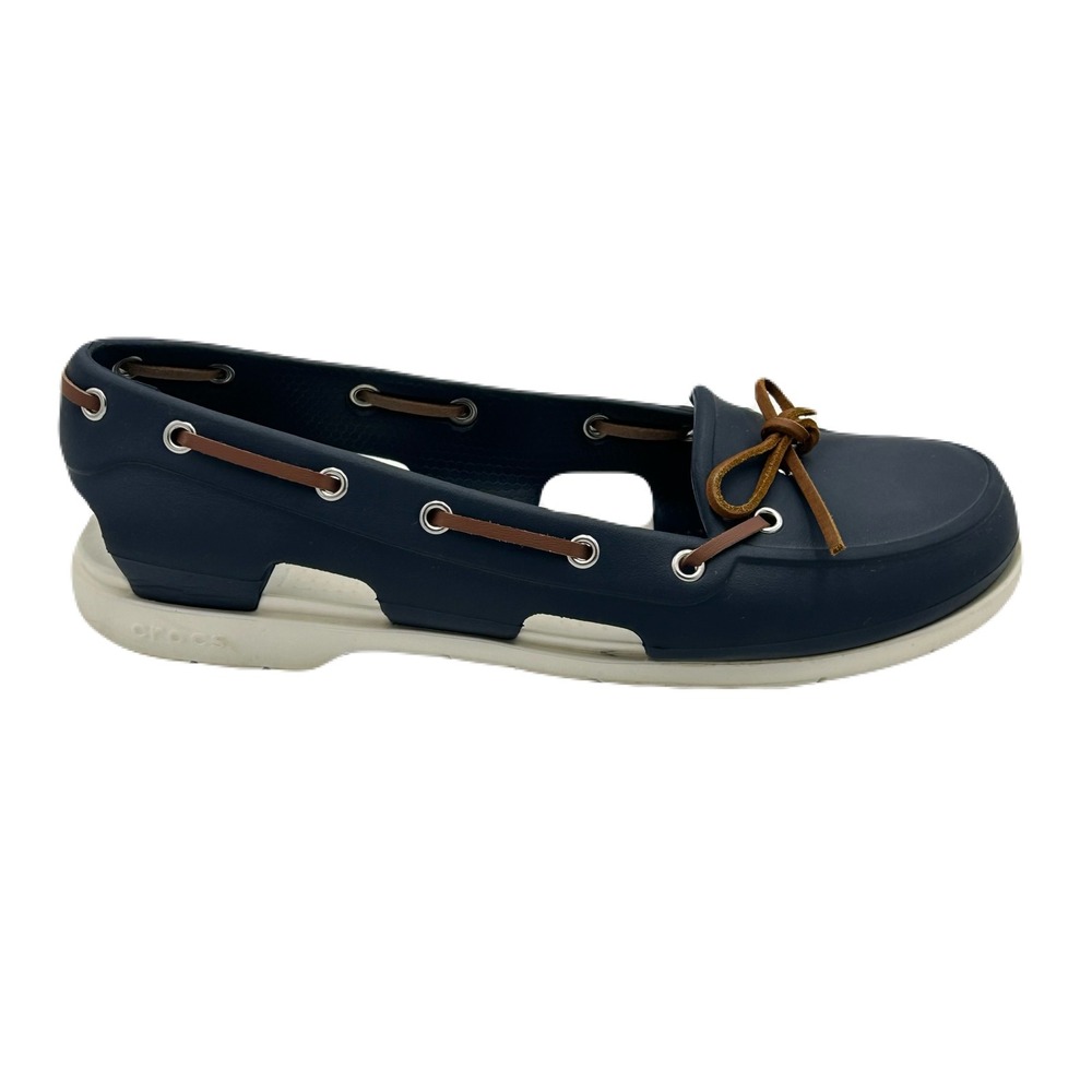 Crocs Beach Line Boat Shoe Women 9 Water Friendly Loafers Navy Nautical Beach